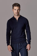 Euan Long Sleeve Quarter Zip Polo Shirt - Navy