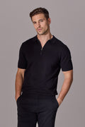 Euan Short Sleeve Quarter Zip Polo Shirt - Black