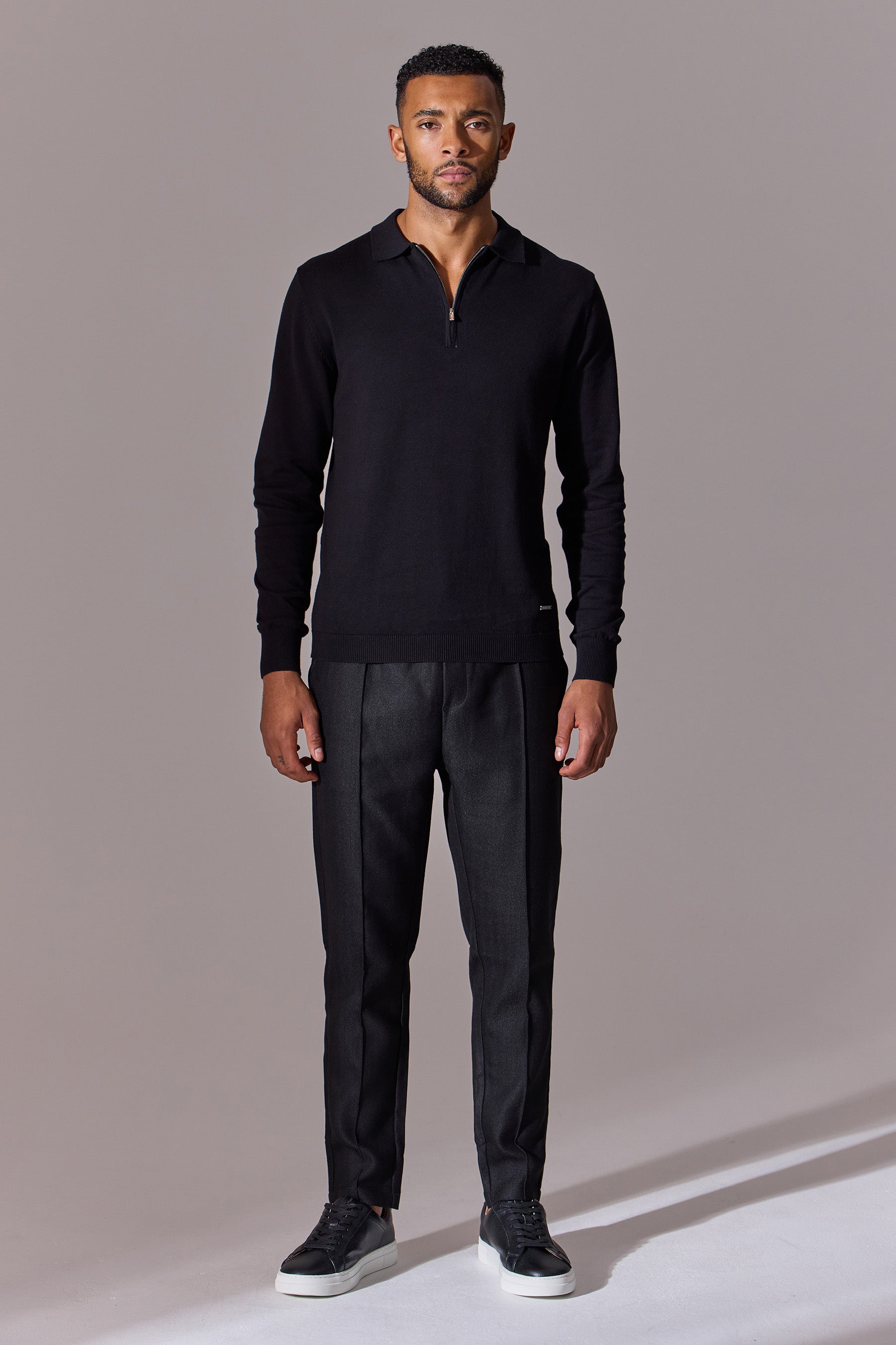 Irven Herringbone Slim Fit Smart Joggers - Black