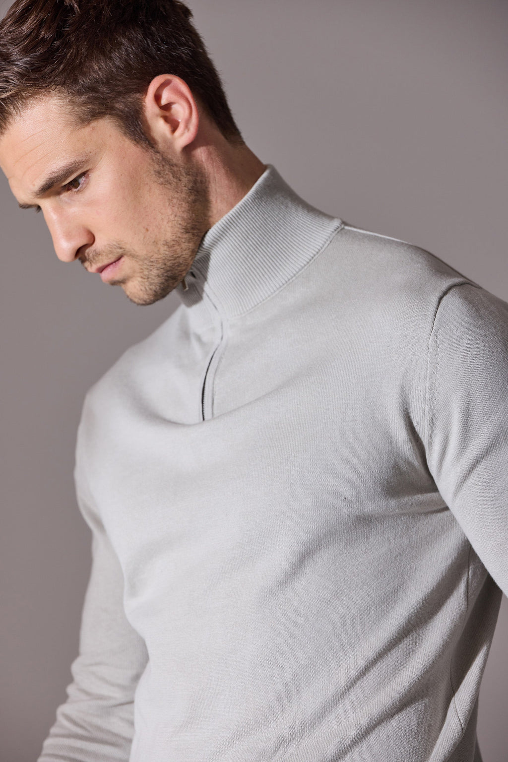 Ross Slim Fit Quarter Zip Jumper - Stone